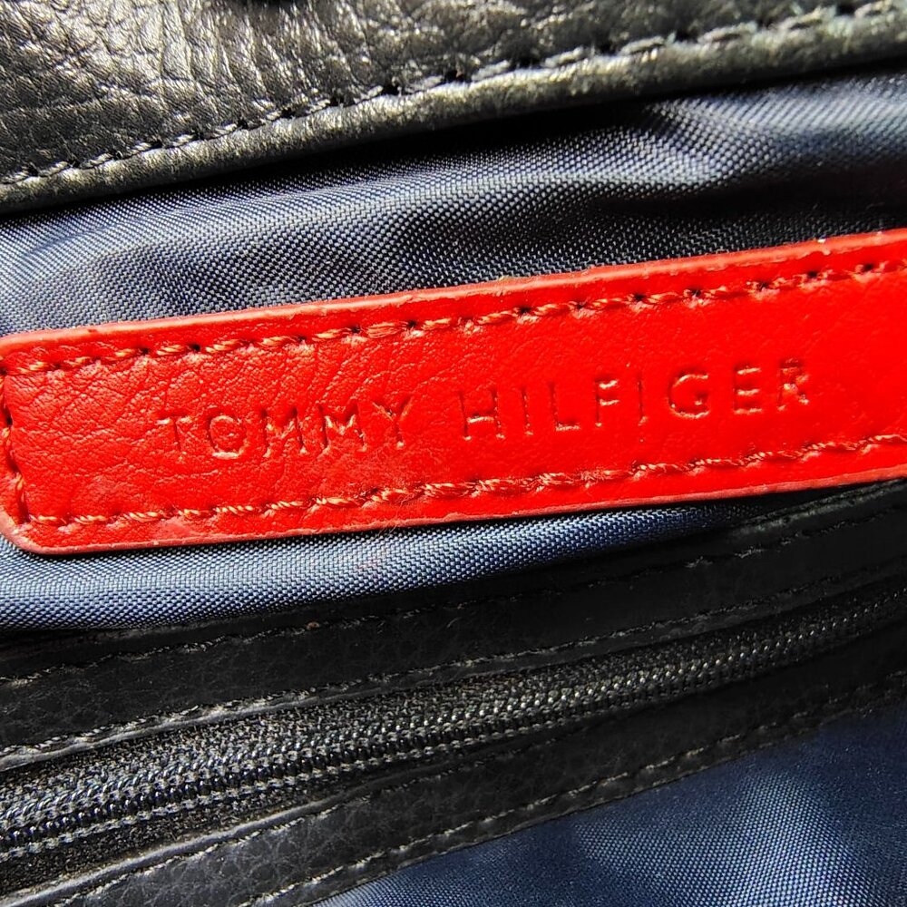 Tommy Hilfiger Y2K Black Logo Tote Bag Canvas Faux Leather American Classics - Picture 4 of 16